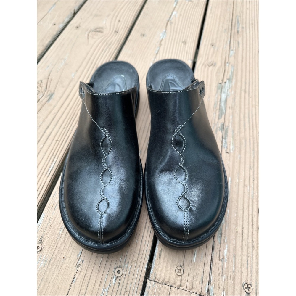 Clarks Womens Mule 8M Black Leather Slide‎ Top Stitching Pattern EUC Vintage?